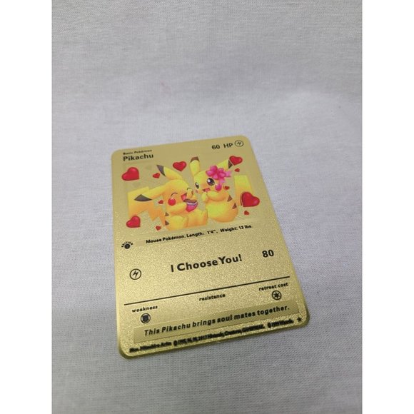 Pikachu I Choose You Love Heart Valentine Gold Metal Card- Brand new - Picture 2 of 3